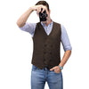 Tiavllya Tiavllya Men's Casual Double Breasted Tweed Herringbone V Neck Waistcoat