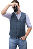 Tiavllya Tiavllya Men's Casual Double Breasted Tweed Herringbone V Neck Waistcoat