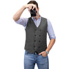 Tiavllya Tiavllya Men's Casual Double Breasted Tweed Herringbone V Neck Waistcoat