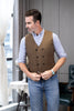 Tiavllya Tiavllya Men's Casual Double Breasted Tweed Herringbone V Neck Waistcoat
