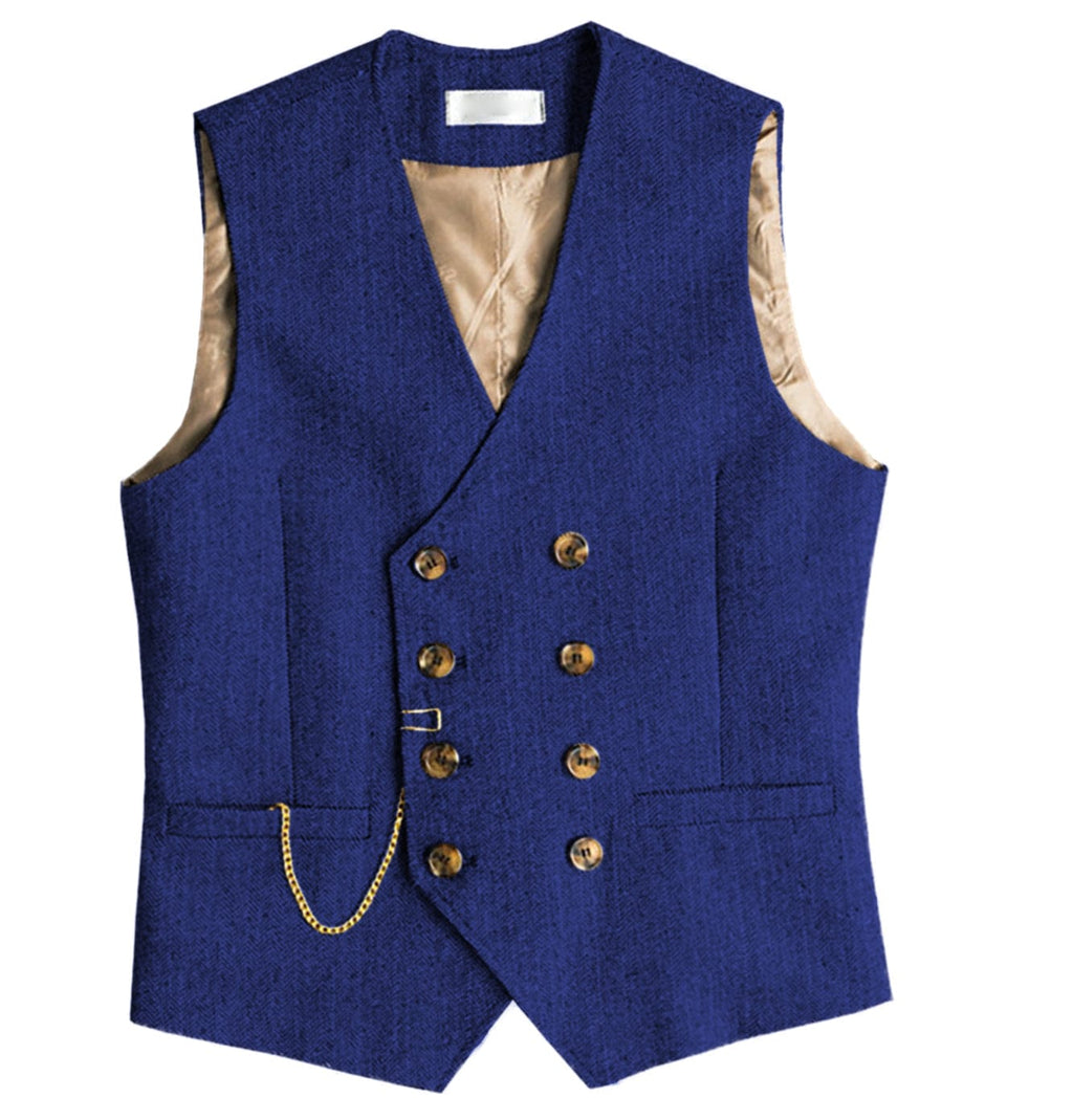 Tiavllya Tiavllya Men's Casual Double Breasted Tweed Herringbone V Neck Waistcoat