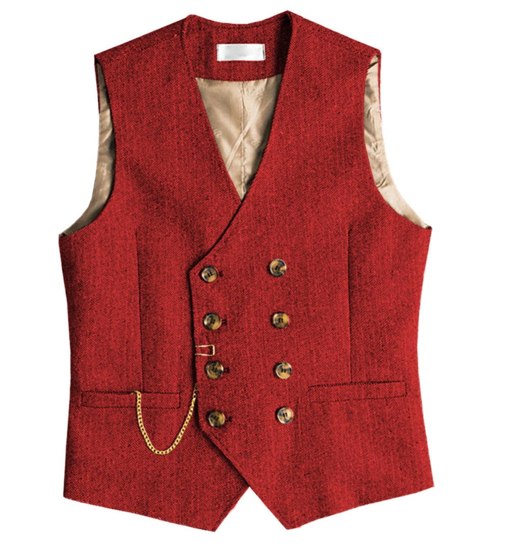 Tiavllya Tiavllya Men's Casual Double Breasted Tweed Herringbone V Neck Waistcoat