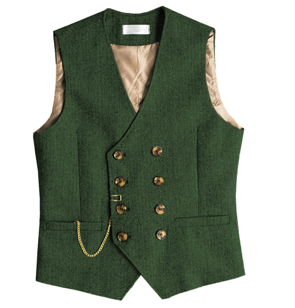 Tiavllya Tiavllya Men's Casual Double Breasted Tweed Herringbone V Neck Waistcoat