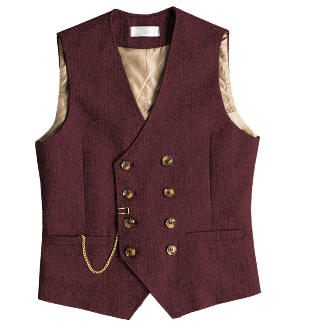 Tiavllya Tiavllya Men's Casual Double Breasted Tweed Herringbone V Neck Waistcoat
