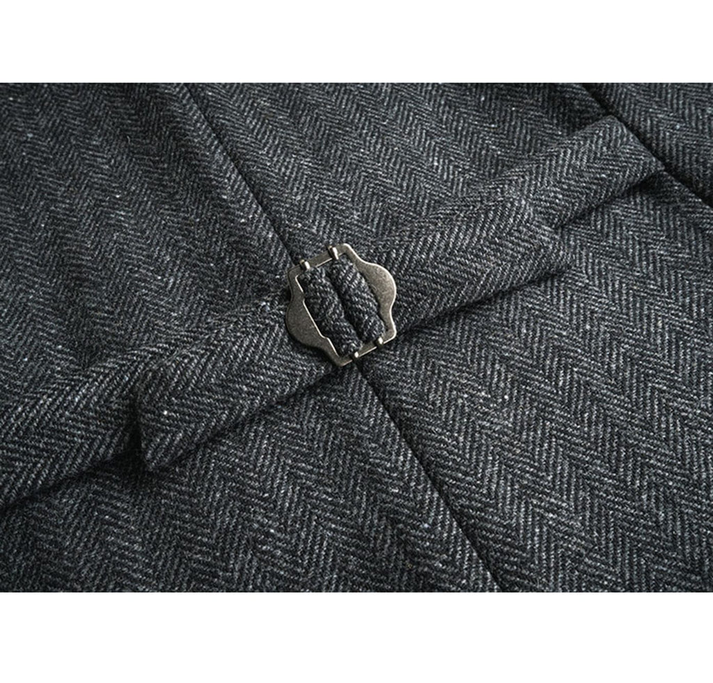 Tiavllya Tiavllya Men's Casual Double Breasted Tweed Herringbone V Neck Waistcoat