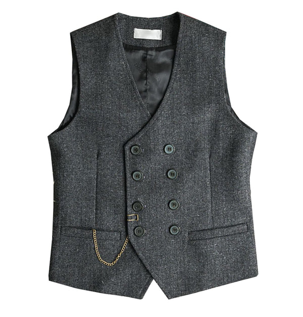 Tiavllya Tiavllya Men's Casual Double Breasted Tweed Herringbone V Neck Waistcoat