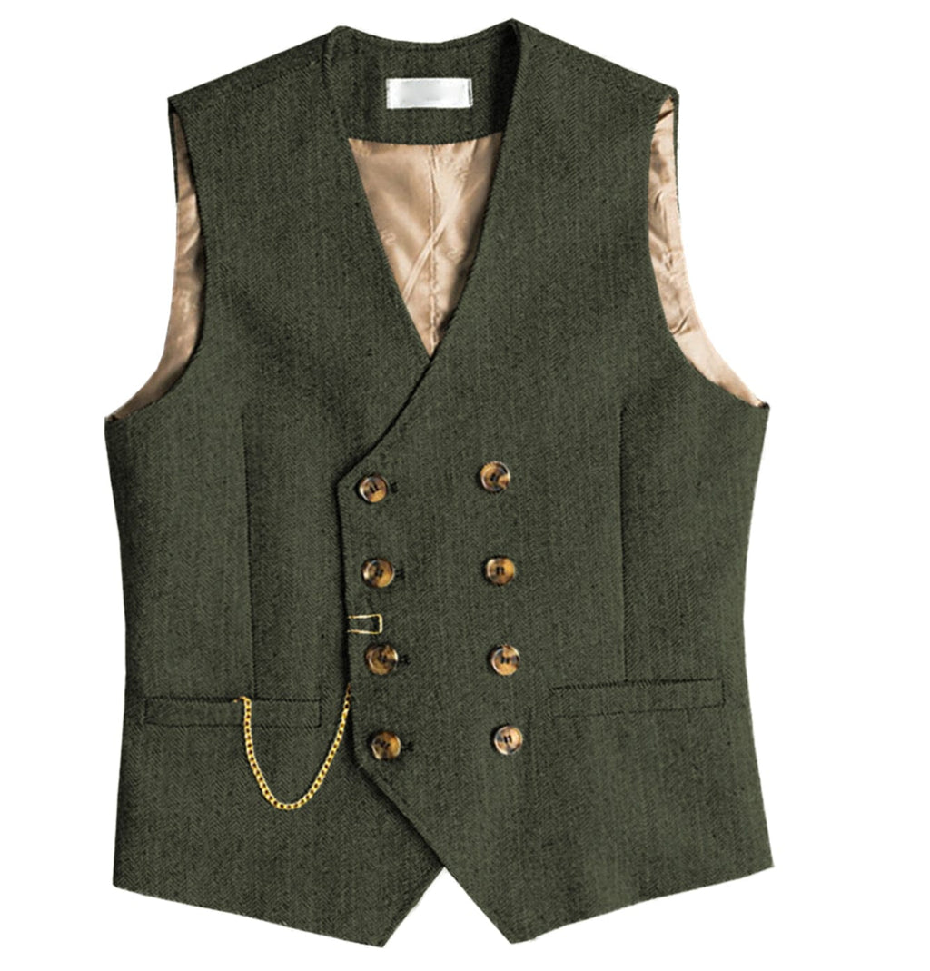 Tiavllya Tiavllya Men's Casual Double Breasted Tweed Herringbone V Neck Waistcoat