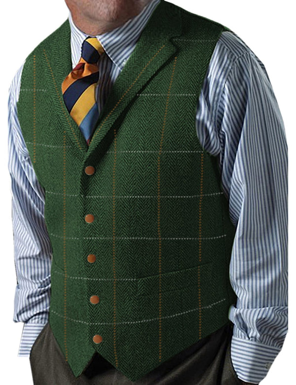 Tiavllya Tiavllya Men's Casual Slim Fit Plaid Tweed Herringbone Notch Lapel Waistcoat