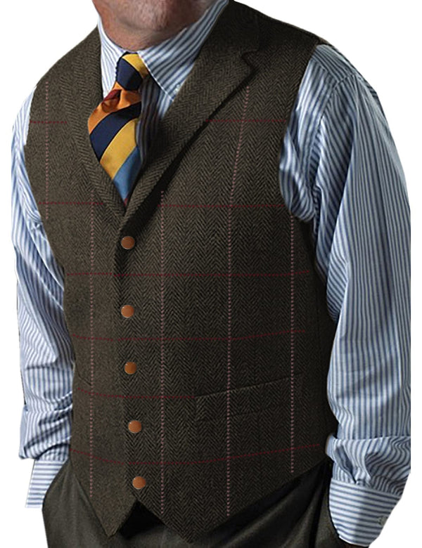 Tiavllya Tiavllya Men's Casual Slim Fit Plaid Tweed Herringbone Notch Lapel Waistcoat