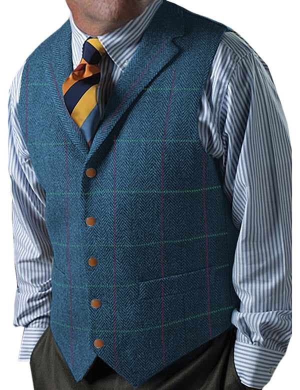 Tiavllya Tiavllya Men's Casual Slim Fit Plaid Tweed Herringbone Notch Lapel Waistcoat