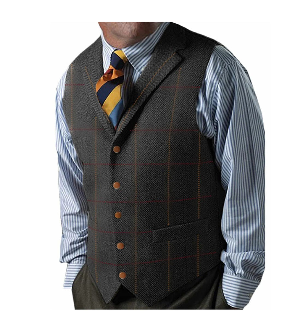 Tiavllya Tiavllya Men's Casual Slim Fit Plaid Tweed Herringbone Notch Lapel Waistcoat