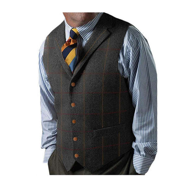 Tiavllya Tiavllya Men's Casual Slim Fit Plaid Tweed Herringbone Notch Lapel Waistcoat