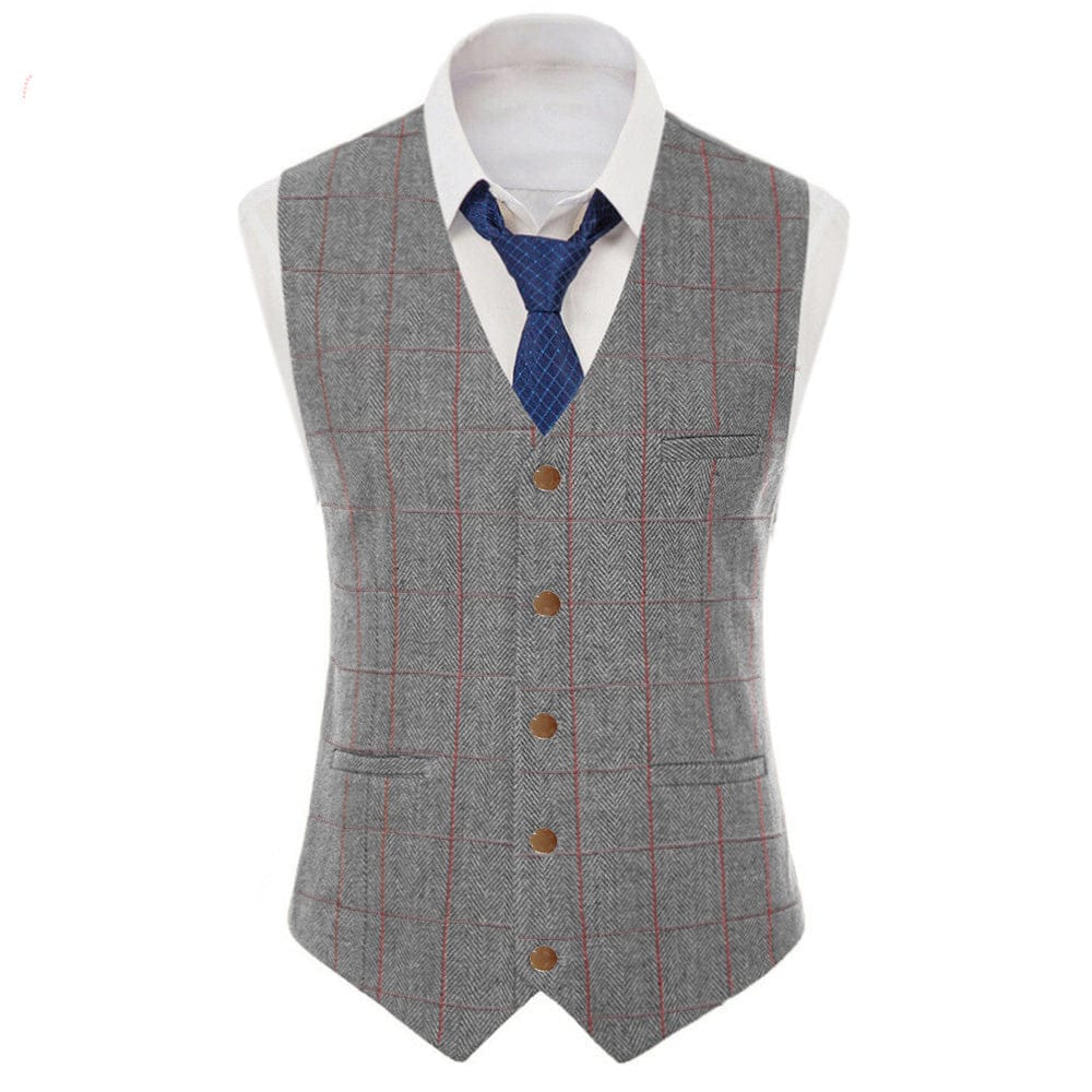 Tiavllya Tiavllya Men's Casual Slim Fit Plaid Tweed V Neck Waistcoat