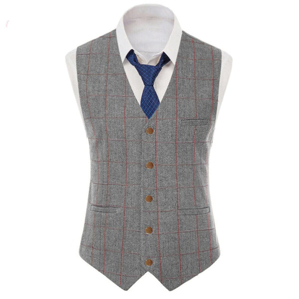 Tiavllya Tiavllya Men's Casual Slim Fit Plaid Tweed V Neck Waistcoat
