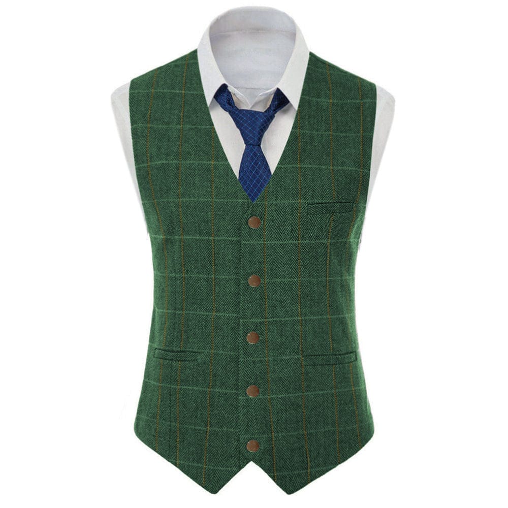 Tiavllya Tiavllya Men's Casual Slim Fit Plaid Tweed V Neck Waistcoat