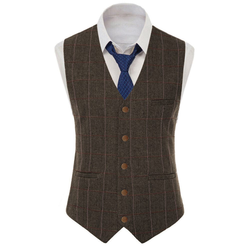 Tiavllya Tiavllya Men's Casual Slim Fit Plaid Tweed V Neck Waistcoat