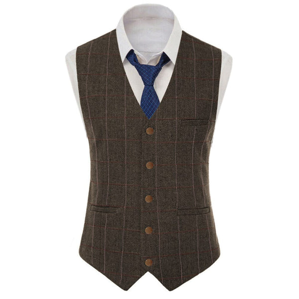Tiavllya Tiavllya Men's Casual Slim Fit Plaid Tweed V Neck Waistcoat