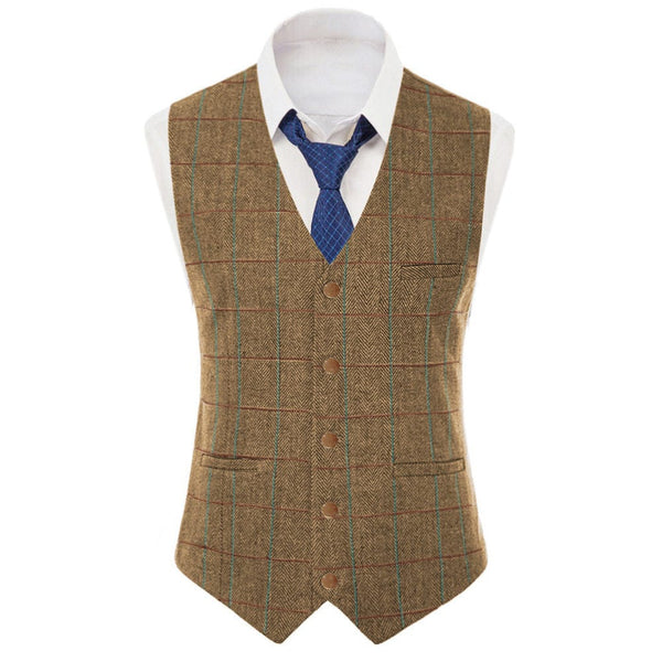 Tiavllya Tiavllya Men's Casual Slim Fit Plaid Tweed V Neck Waistcoat
