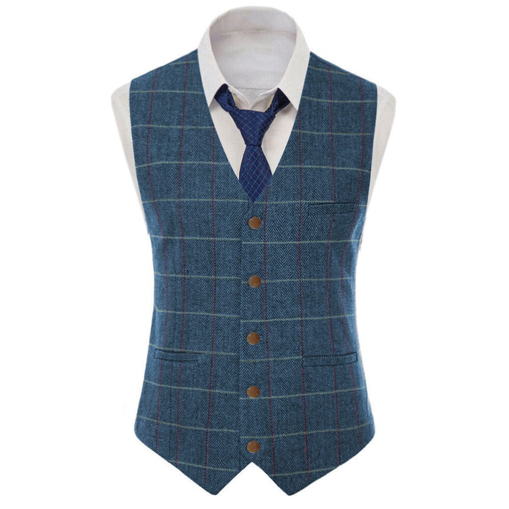 Tiavllya Tiavllya Men's Casual Slim Fit Plaid Tweed V Neck Waistcoat