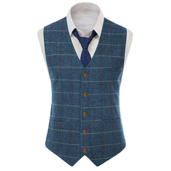Tiavllya Tiavllya Men's Casual Slim Fit Plaid Tweed V Neck Waistcoat