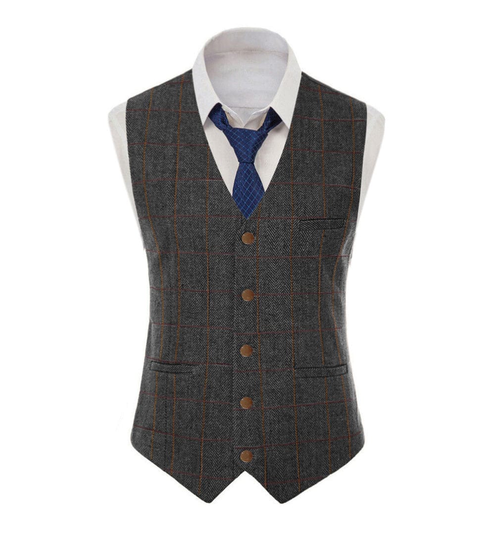 Tiavllya Tiavllya Men's Casual Slim Fit Plaid Tweed V Neck Waistcoat