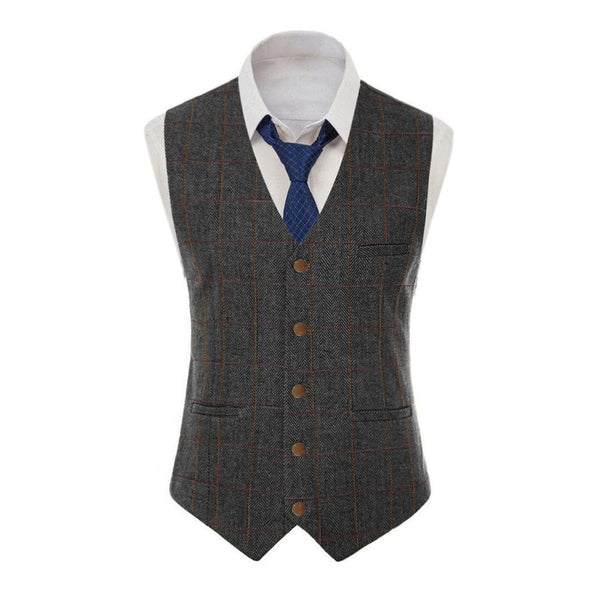 Tiavllya Tiavllya Men's Casual Slim Fit Plaid Tweed V Neck Waistcoat
