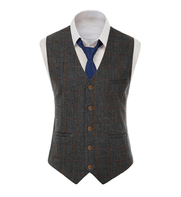 Tiavllya Tiavllya Men's Casual Slim Fit Plaid Tweed V Neck Waistcoat