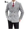 Tiavllya Tiavllya Men's Casual Tweed Double Breasted Notch Lapel Blazer