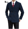 Tiavllya Tiavllya Men's Casual Tweed Double Breasted Notch Lapel Blazer