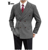 Tiavllya Tiavllya Men's Casual Tweed Double Breasted Notch Lapel Blazer