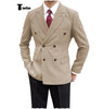 Tiavllya Tiavllya Men's Casual Tweed Double Breasted Peak Lapel Blazer