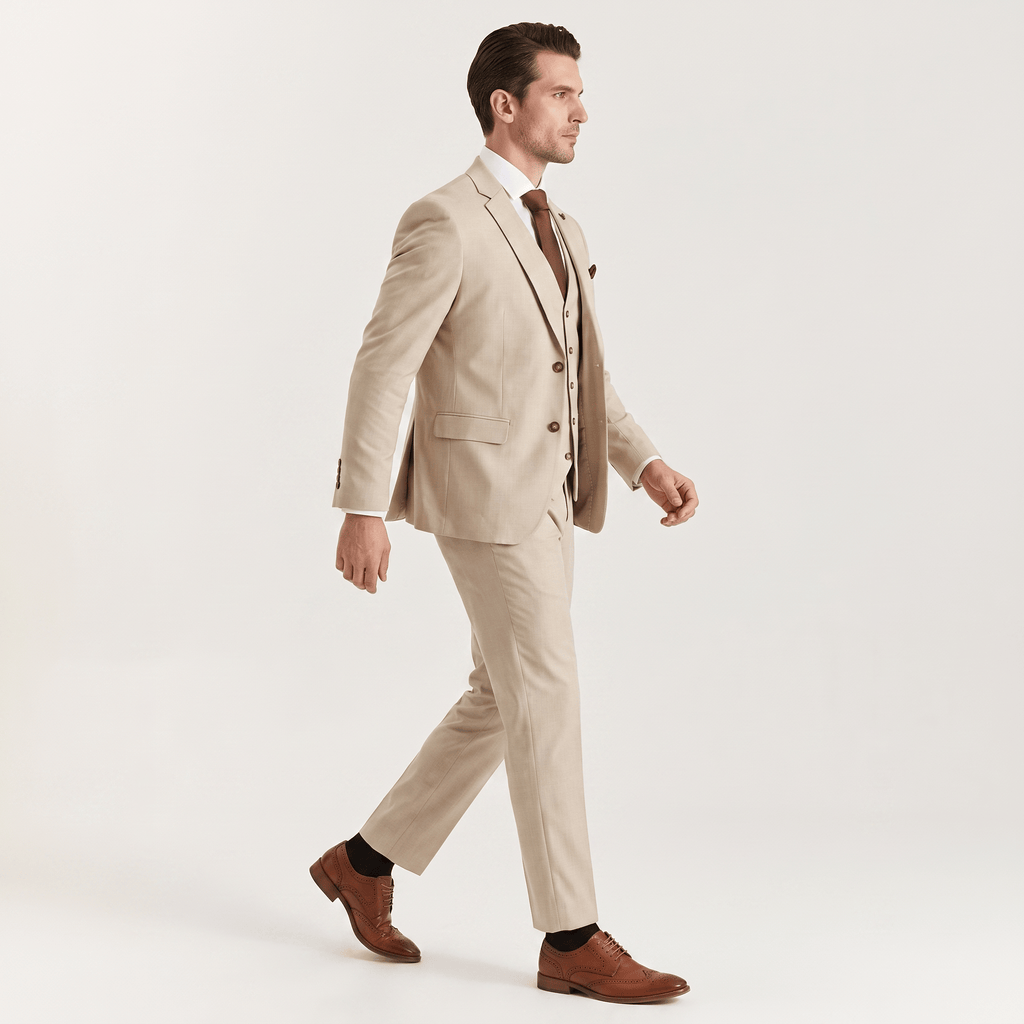 Tiavllya Tiavllya Men's Champagne Suit 3 Piece Formal Suit