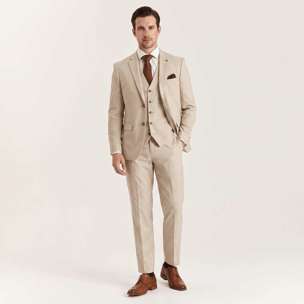 Tiavllya Tiavllya Men's Champagne Suit 3 Piece Formal Suit