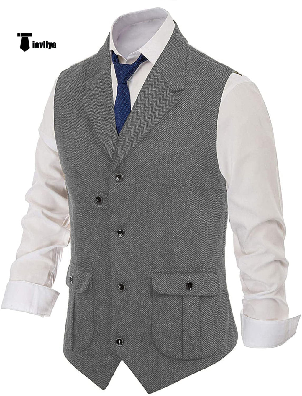 Tiavllya Tiavllya Men's Classic Tweed Herringbone Notch Lapel Waistcoat