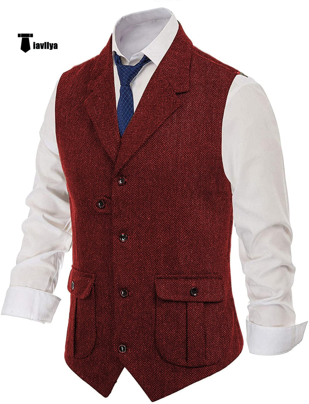 Tiavllya Tiavllya Men's Classic Tweed Herringbone Notch Lapel Waistcoat