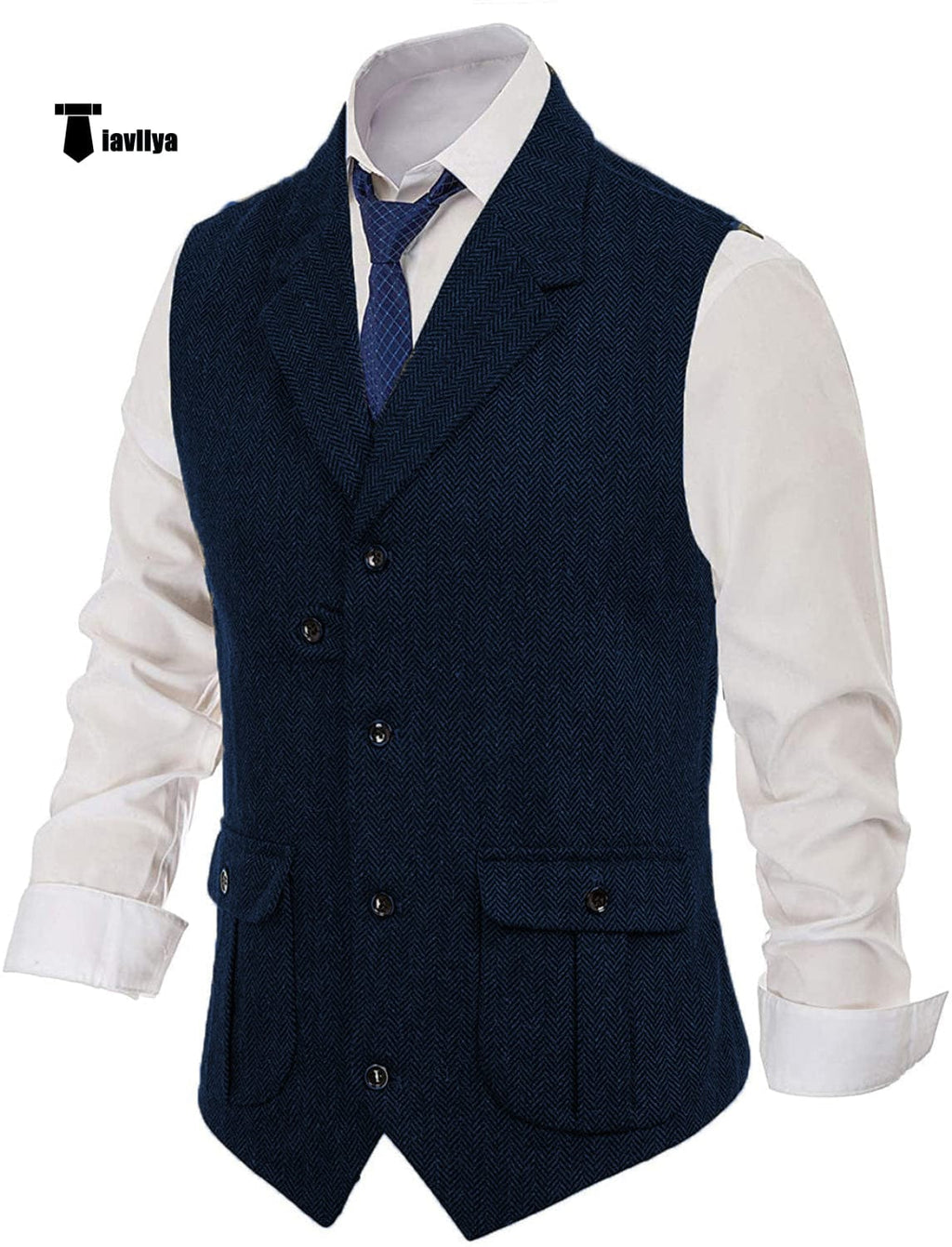Tiavllya Tiavllya Men's Classic Tweed Herringbone Notch Lapel Waistcoat