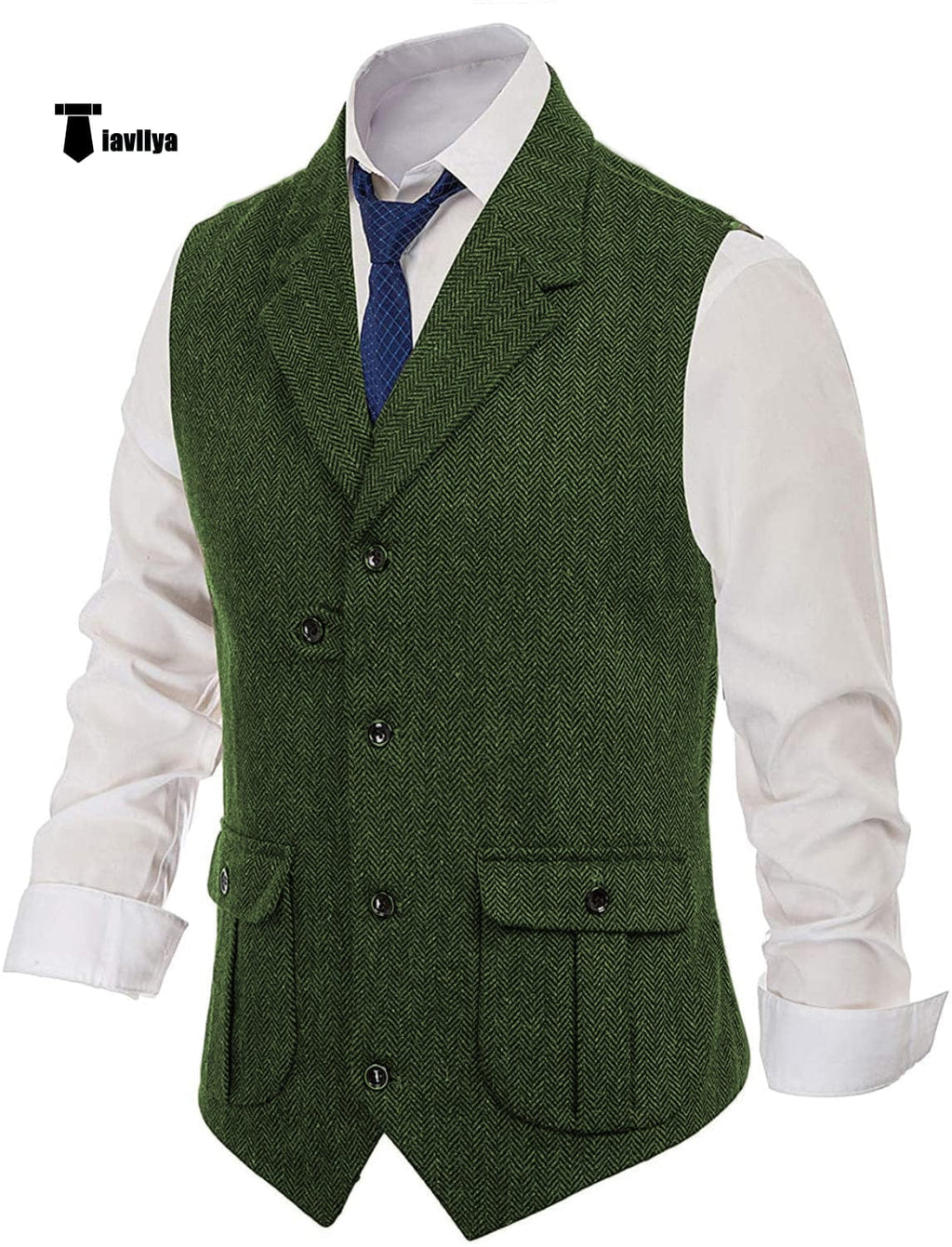 Tiavllya Tiavllya Men's Classic Tweed Herringbone Notch Lapel Waistcoat