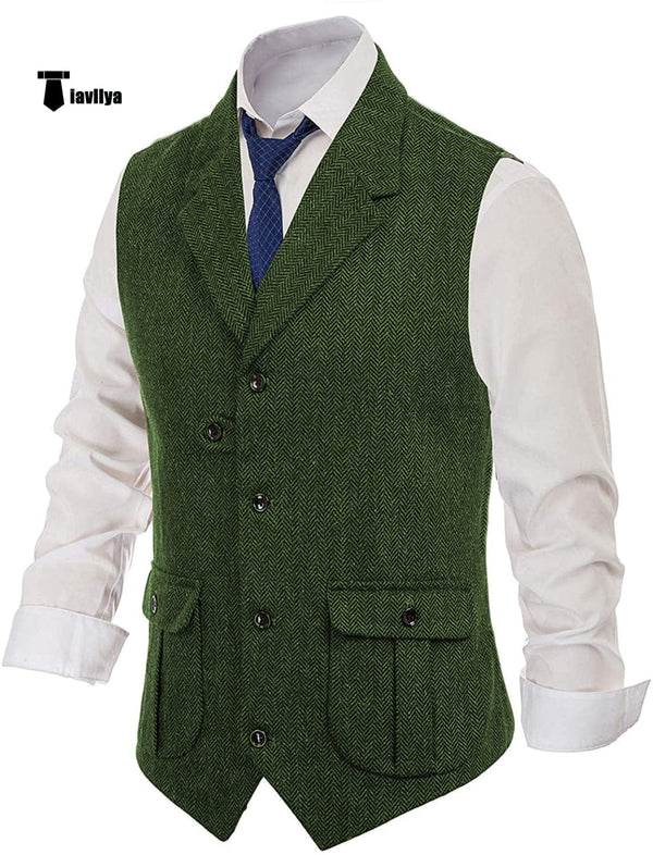Tiavllya Tiavllya Men's Classic Tweed Herringbone Notch Lapel Waistcoat