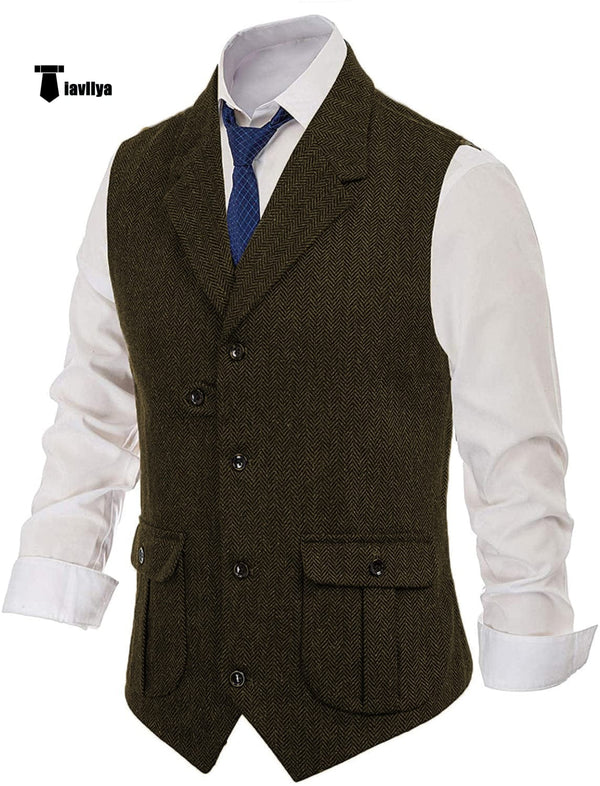 Tiavllya Tiavllya Men's Classic Tweed Herringbone Notch Lapel Waistcoat