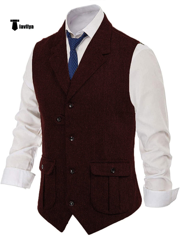 Tiavllya Tiavllya Men's Classic Tweed Herringbone Notch Lapel Waistcoat