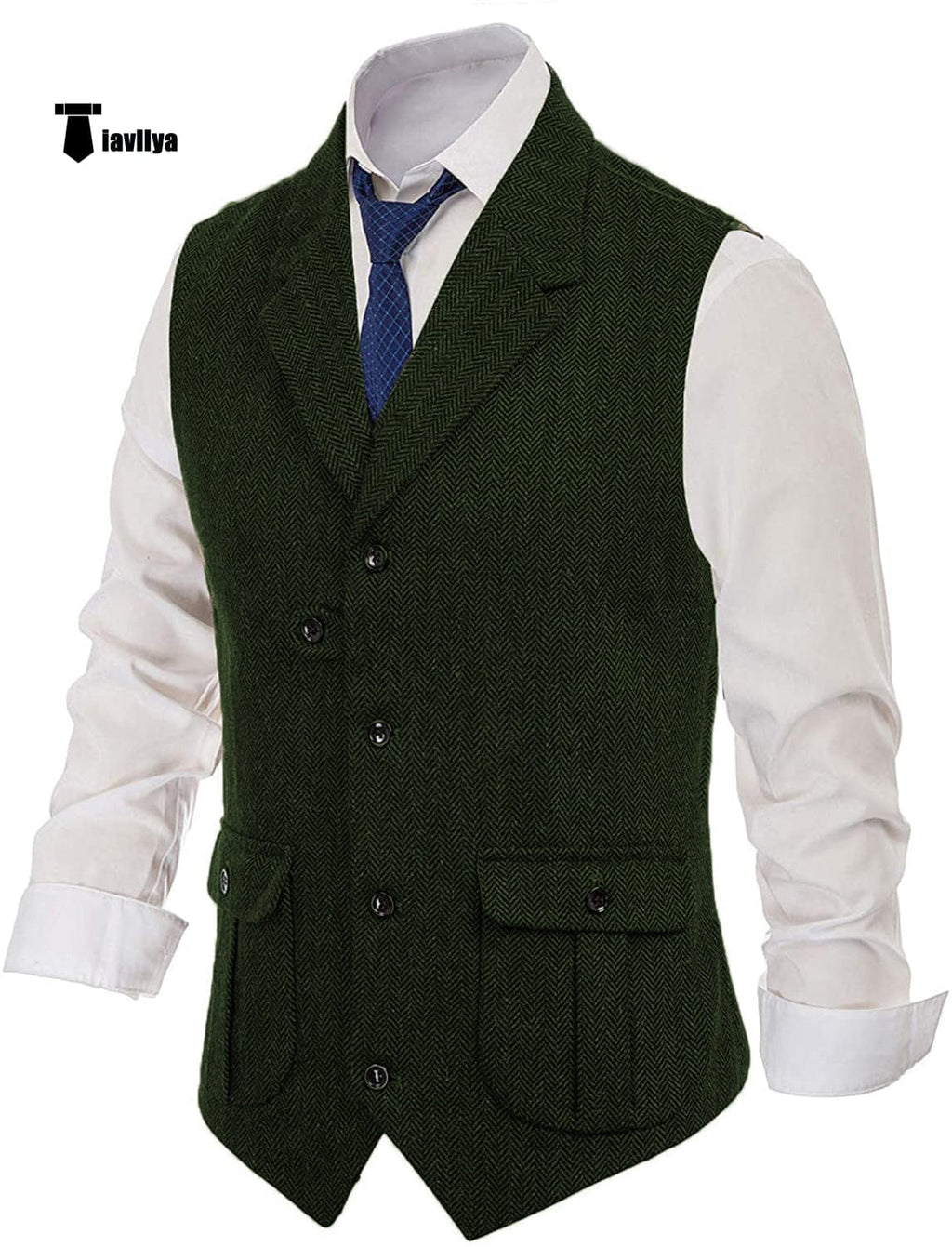 Tiavllya Tiavllya Men's Classic Tweed Herringbone Notch Lapel Waistcoat