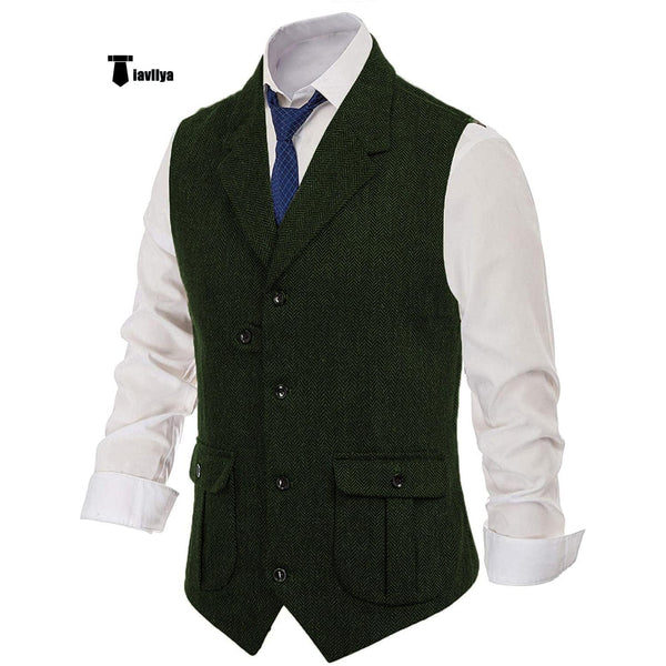 Tiavllya Tiavllya Men's Classic Tweed Herringbone Notch Lapel Waistcoat