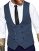 Tiavllya Tiavllya Men's Double Breasted Tweed Herringbone U Neck Waistcoat