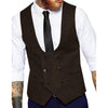 Tiavllya Tiavllya Men's Double Breasted Tweed Herringbone U Neck Waistcoat
