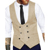 Tiavllya Tiavllya Men's Double Breasted Tweed Herringbone U Neck Waistcoat
