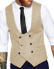 Tiavllya Tiavllya Men's Double Breasted Tweed Herringbone U Neck Waistcoat