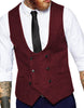 Tiavllya Tiavllya Men's Double Breasted Tweed Herringbone U Neck Waistcoat