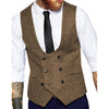 Tiavllya Tiavllya Men's Double Breasted Tweed Herringbone U Neck Waistcoat