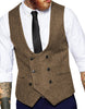 Tiavllya Tiavllya Men's Double Breasted Tweed Herringbone U Neck Waistcoat