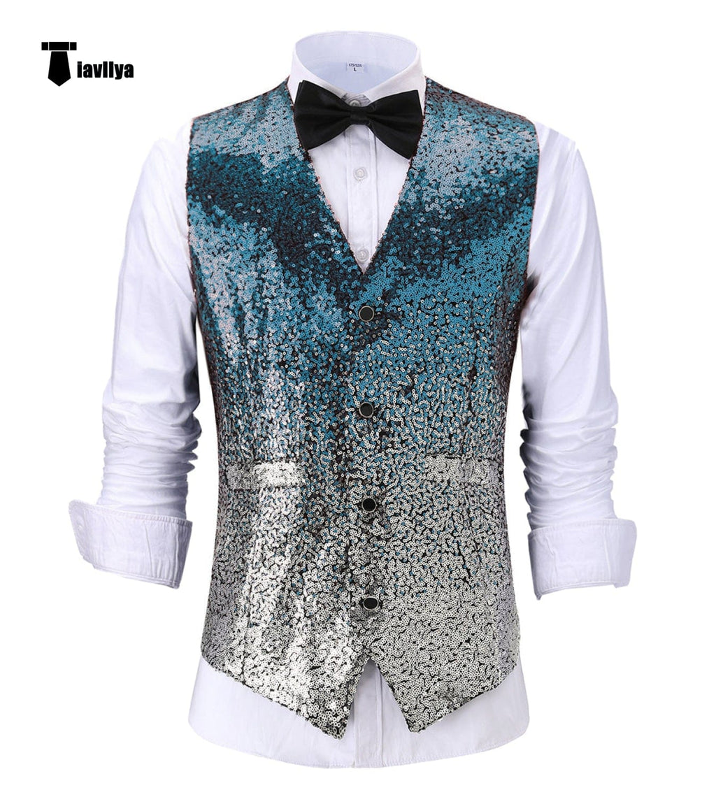 Tiavllya Tiavllya Men's Fashion Gradient Sequined Suit Vest V Neck Suit Vest